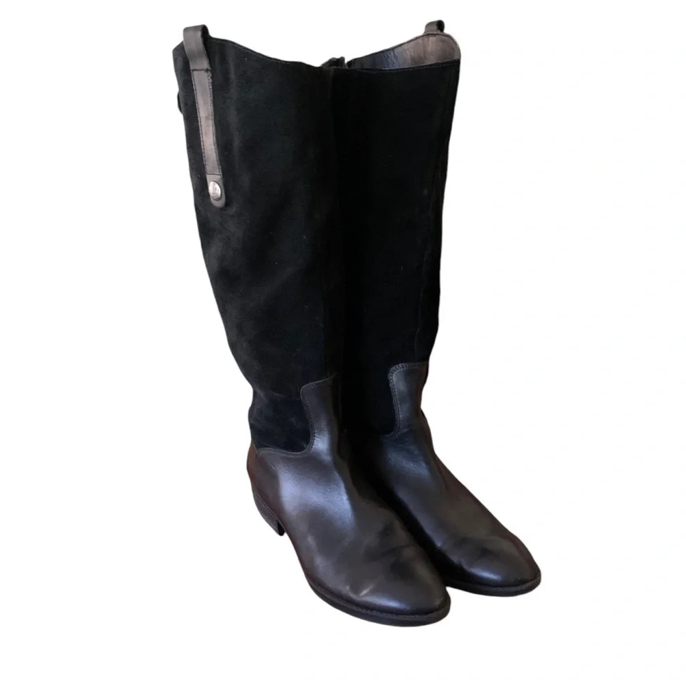 Sam Edelman Pembrooke Black Suede & Leather Knee-High Riding Boots Sz 8.5